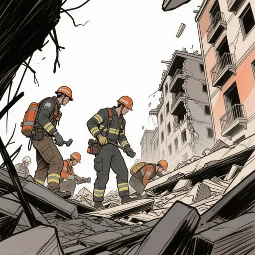 Soccorsi tra le macerie del terremoto in Venezuela — stile Hugo Pratt