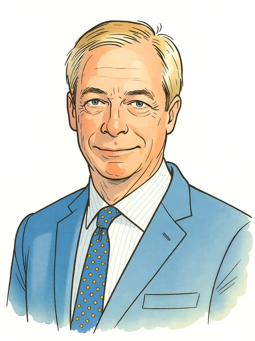 Ritratto in stile Hugo Pratt di Nigel Farage, leader della campagna Leave, china e pastello su sfondo bianco