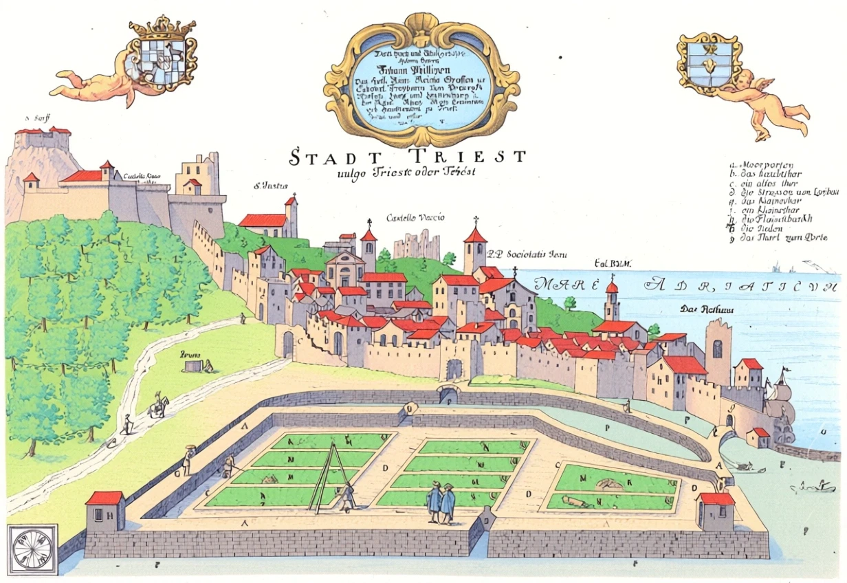 Incisione di Trieste di Johann Weikhard von Valvasor (XVII sec.) Incisione di Trieste di Johann Weikhard von Valvasor (XVII sec.)