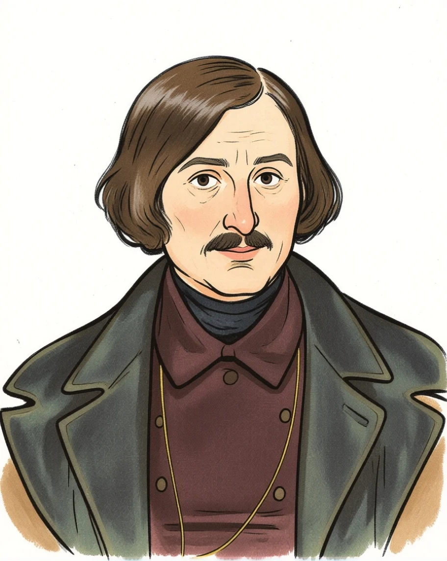 Nikolaj Gogol, ritratto del 1840 di Fëdor Moller rielaborato in stile Hugo Pratt Nikolaj Gogol, ritratto del 1840 di Fëdor Moller rielaborato in stile Hugo Pratt
