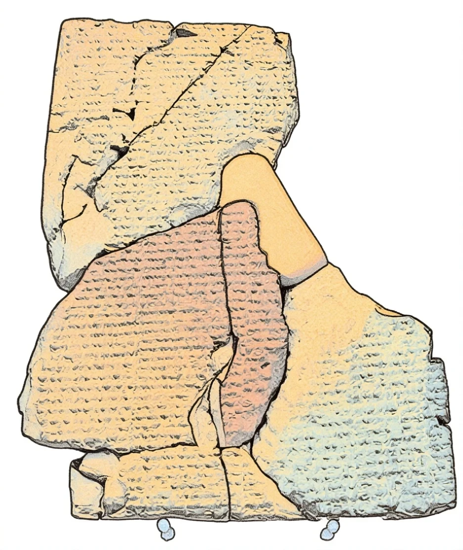 Tavoletta cuneiforme del poema di Atrahasis, rielaborata in stile Hugo Pratt Tavoletta cuneiforme del poema di Atrahasis, rielaborata in stile Hugo Pratt