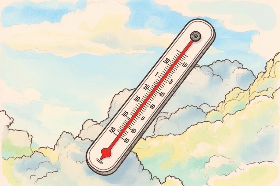 Termometro digitale che segna temperatura estrema, china e pastello. Termometro digitale che segna temperatura estrema, china e pastello.