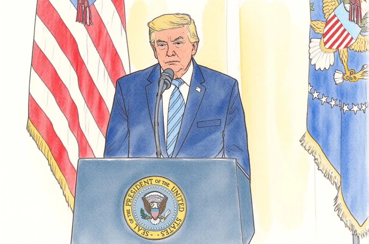 Donald Trump al podio della Casa Bianca, stile Hugo Pratt