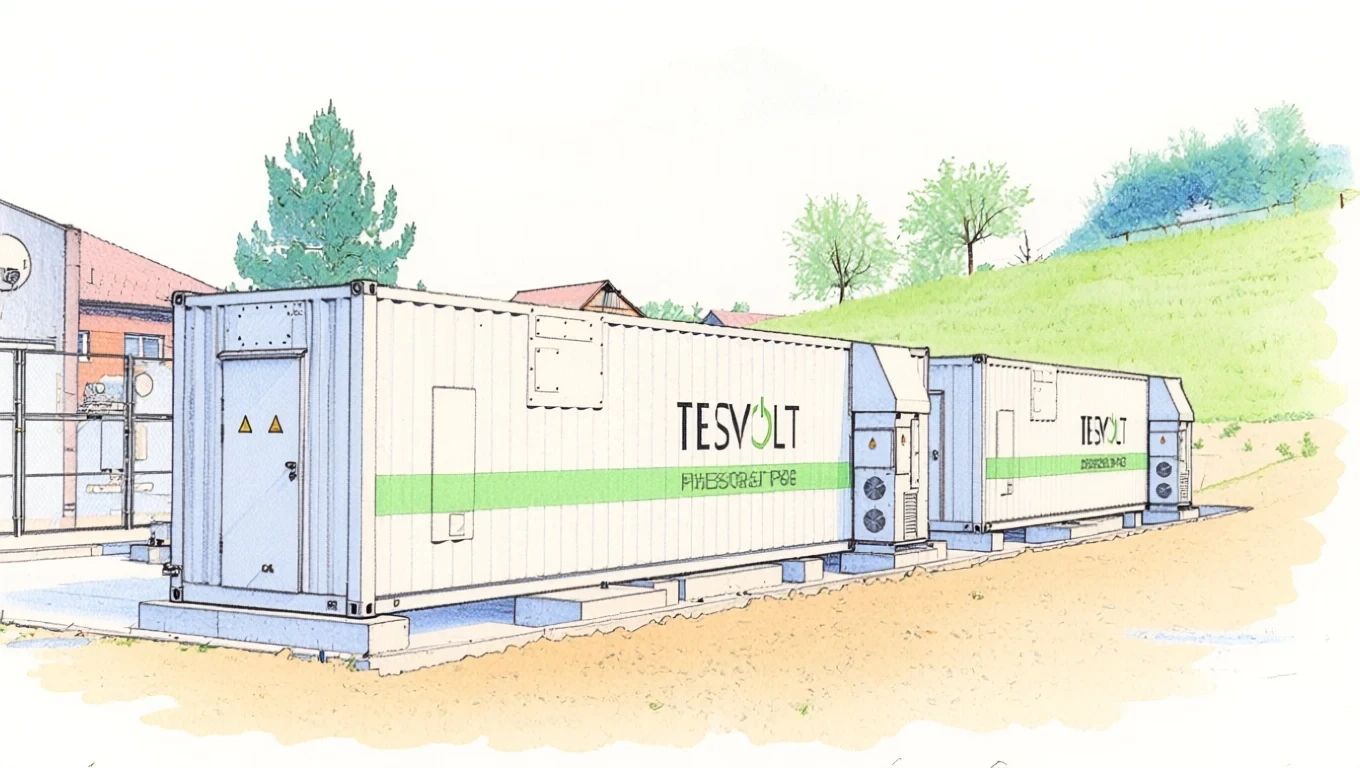 Fila di container bianchi per lo stoccaggio di energia in una centrale di batterie al sodio in Cina, con tecnici in primo piano Fila di container bianchi per lo stoccaggio di energia in una centrale di batterie al sodio in Cina, con tecnici in primo piano