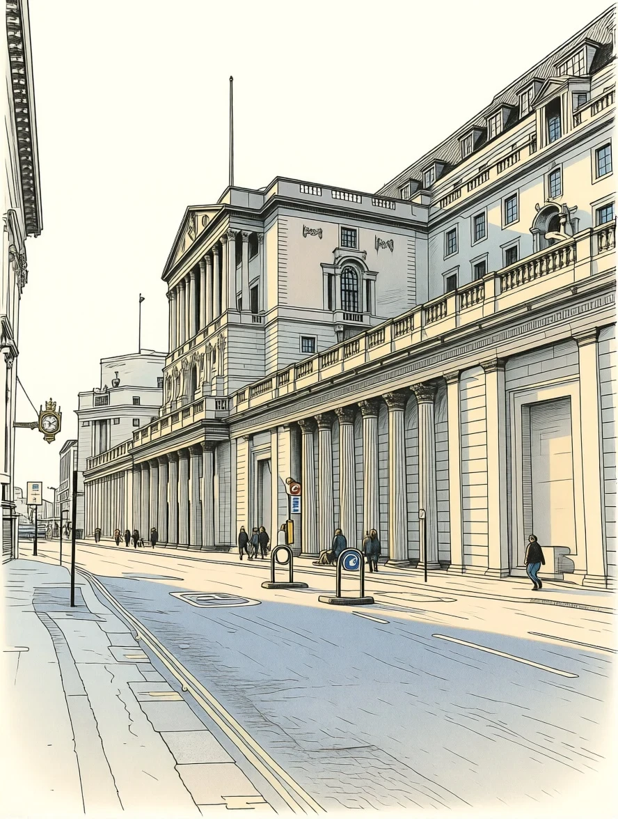 La sede della Bank of England a Londra, in stile Hugo Pratt La sede della Bank of England a Londra, in stile Hugo Pratt