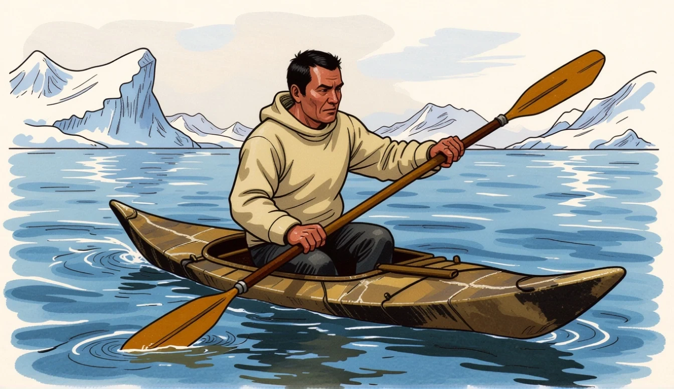 Cacciatore in kayak tradizionale in Groenlandia Cacciatore in kayak tradizionale in Groenlandia