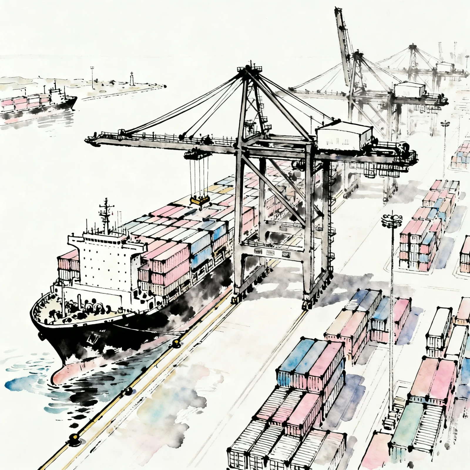 Terminal container in un porto cinese visto dall'alto Terminal container in un porto cinese visto dall'alto