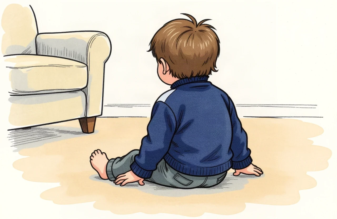 Bambino seduto sul pavimento di spalle, nella stanza dove c'è il televisore Bambino seduto sul pavimento di spalle, nella stanza dove c'è il televisore