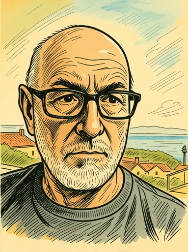Ritratto di Darko Marinelli in stile Hugo Pratt