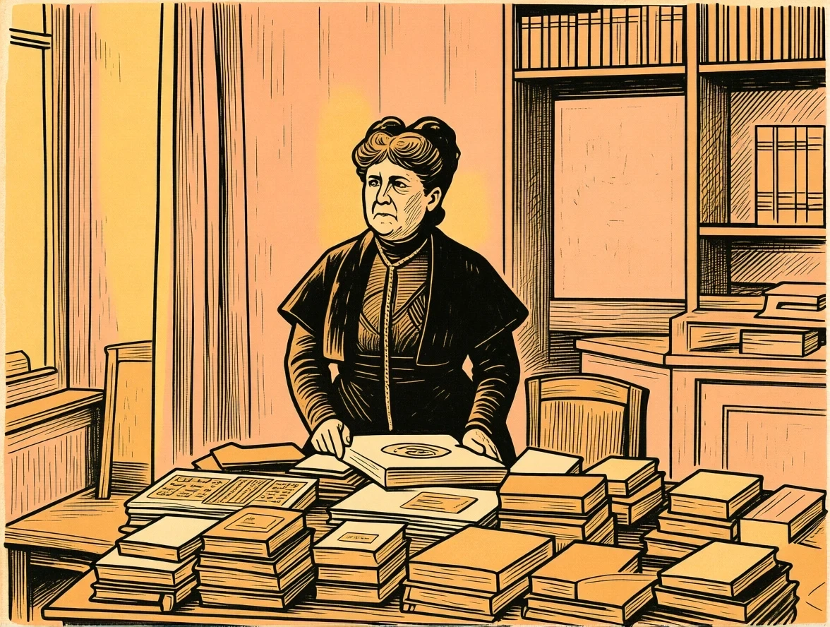 Elisabeth Förster-Nietzsche nel suo archivio di Weimar, 1910 — stile Hugo Pratt Elisabeth Förster-Nietzsche nel suo archivio di Weimar, 1910 — stile Hugo Pratt